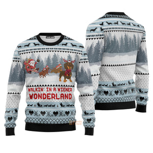 Walkin‘ In A Weiner Wonderland Dachshund Lover Ugly Chirtmas Sweater