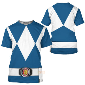 Cosplay Blue Mighty Morphin Power Ranger T-Shirts For Men PRHS73