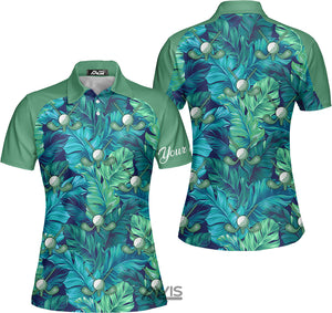 FamilyStore Tropical Leaves Green Golf - Personalized Women Polo