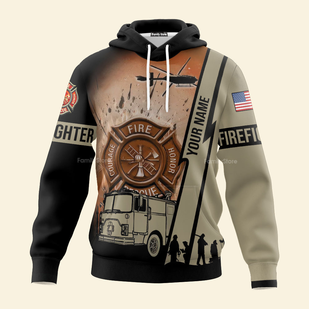 Personalized Text Firefighter US Flag All Over Print Hoodie For Men & Women