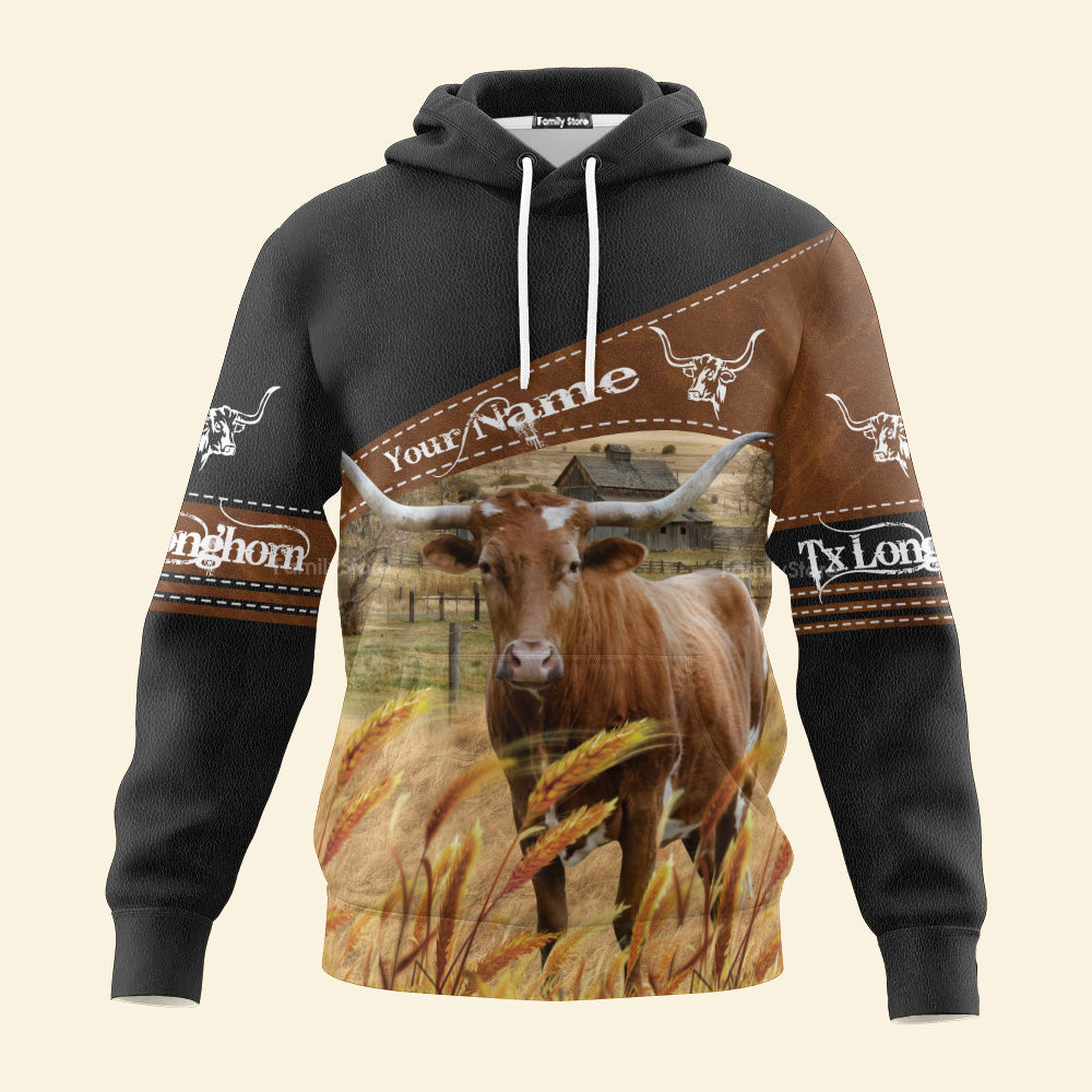 Personalized Uni Texas Longhorn On Farms Printed 3D Black Hoodie