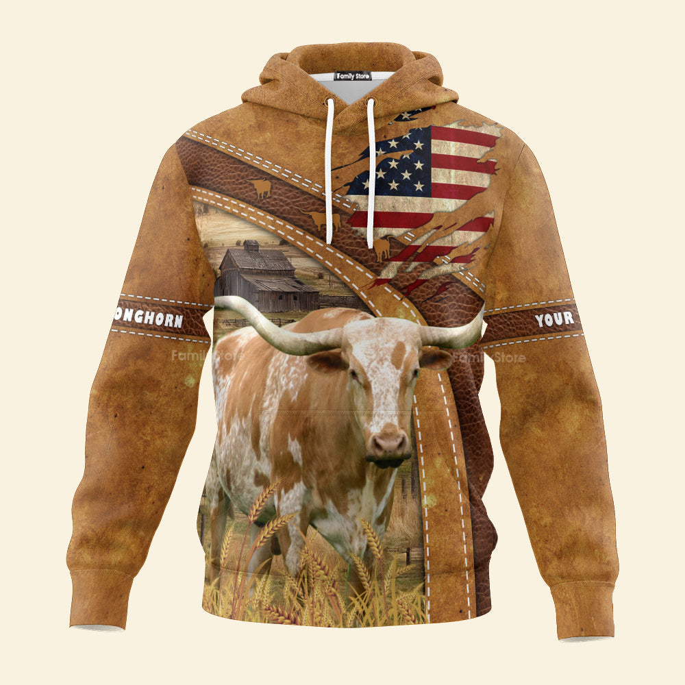 Personalized Name Uni 3D Texas Longhorn Flag Hoodie