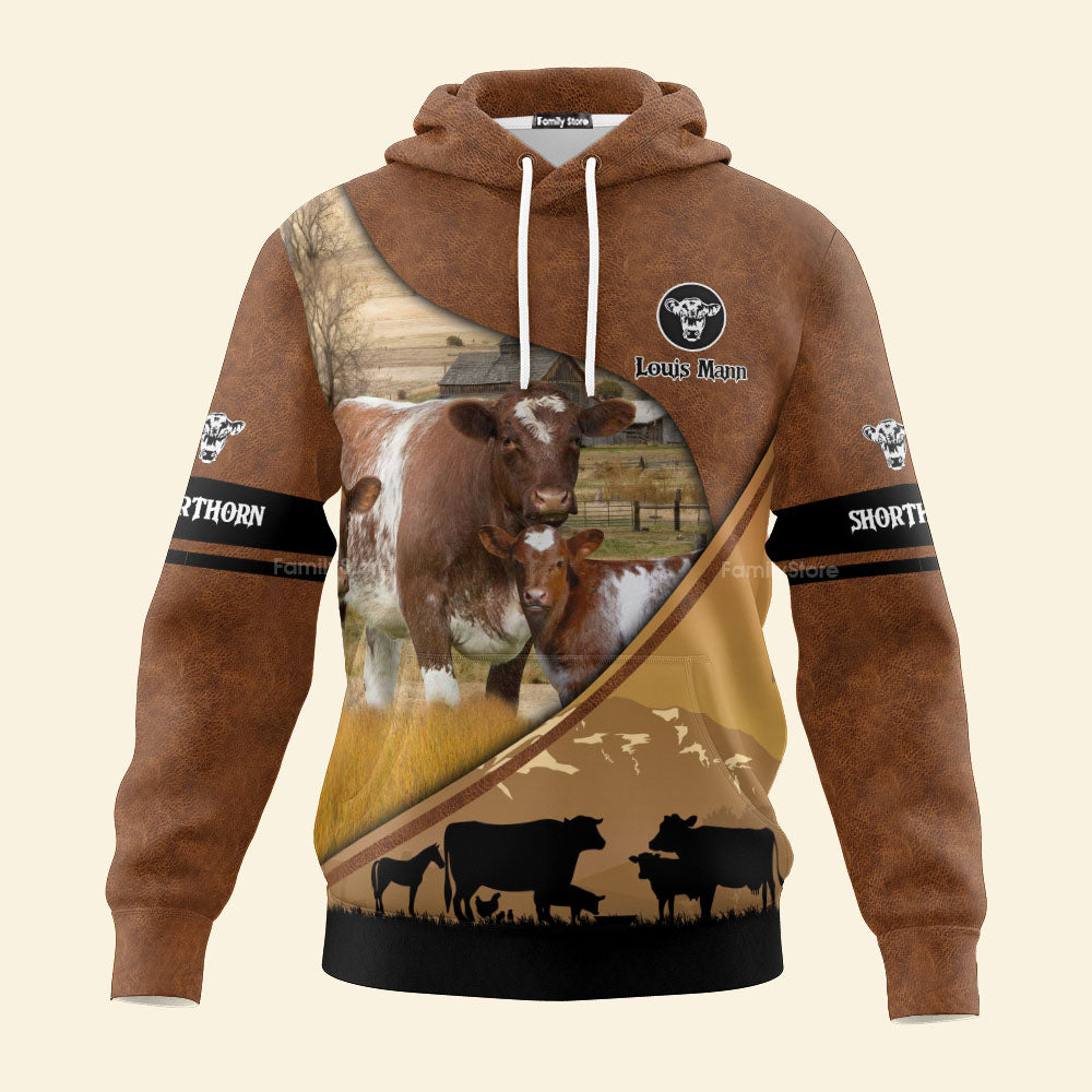 Personalized Uni Shorthorn Farming Dark Brown 3D Hoodie