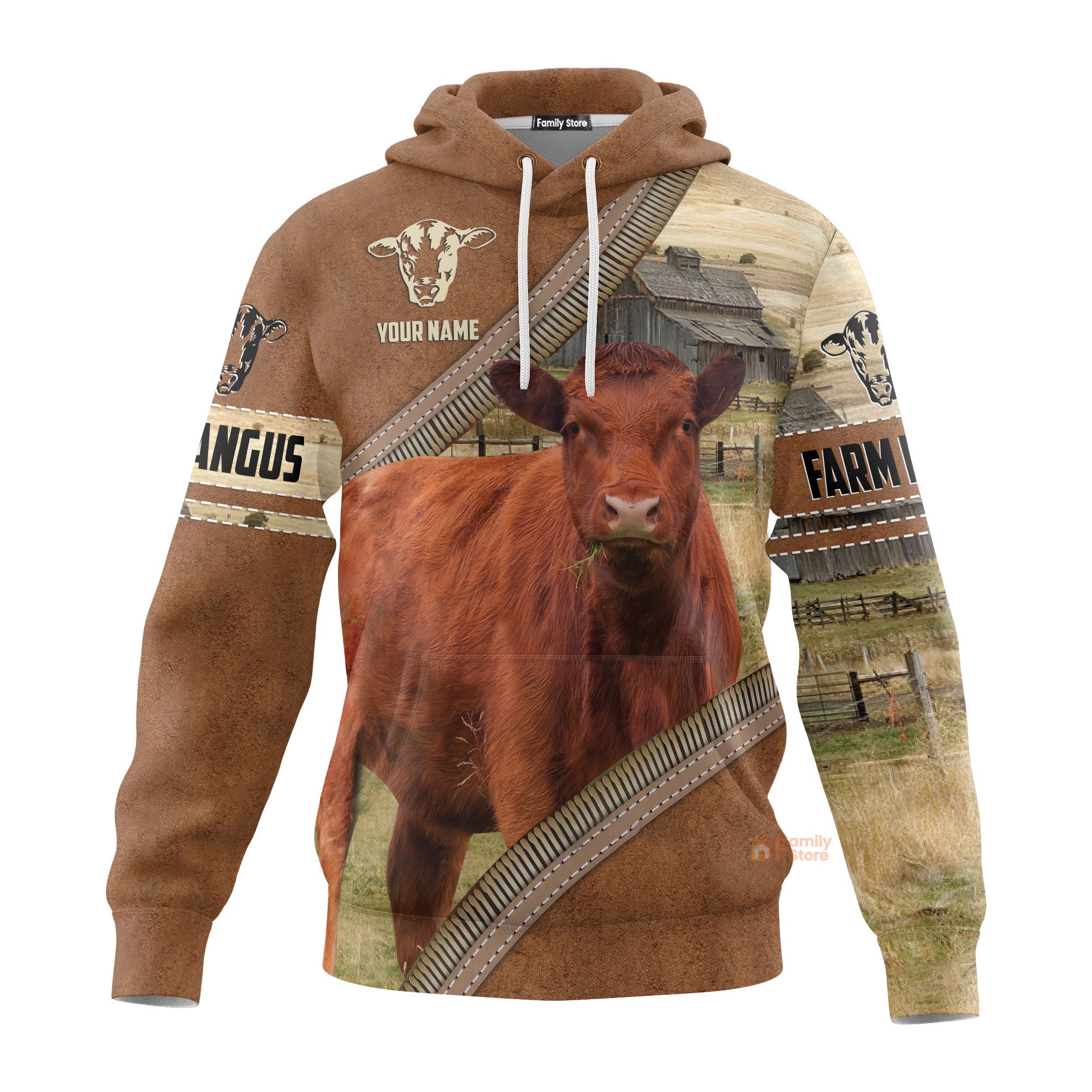 Personalized Name Uni Farm Red Angus Cattle Light Brown Hoodie