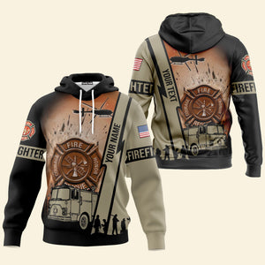 Personalized Text Firefighter US Flag All Over Print Hoodie For Men & Women