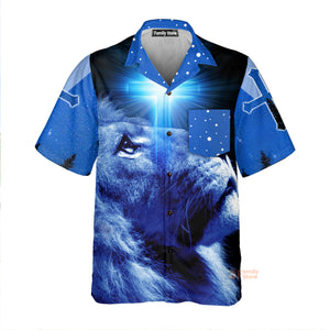 Christian Jesus Blue Cross Lion Aloha Hawaiian Shirts For Men And For Women