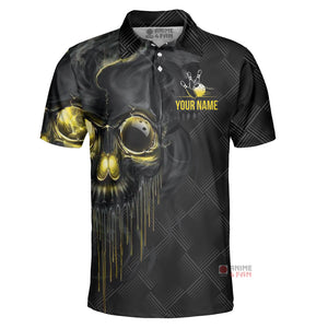 Personalized Shut Up And Bowl Golden Skull 3D Polo Shirt - Gift For Bowler
