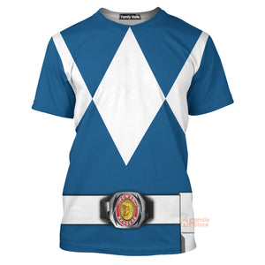 Cosplay Blue Mighty Morphin Power Ranger T-Shirts For Men PRHS73