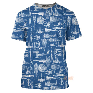 Star Wars Blue Space Ships - 3D T-shirt