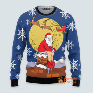 Funny Santa Xmas Reindeer Blue Ugly Sweatshirt For Men And Women