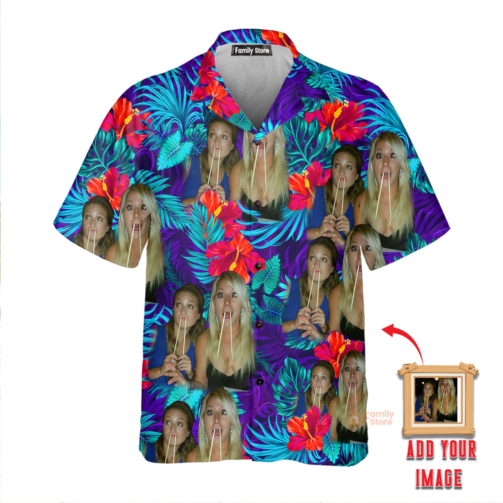 Custom Photo Black Angus Blue Neon Tropical Cattle - Hawaiian Shirt