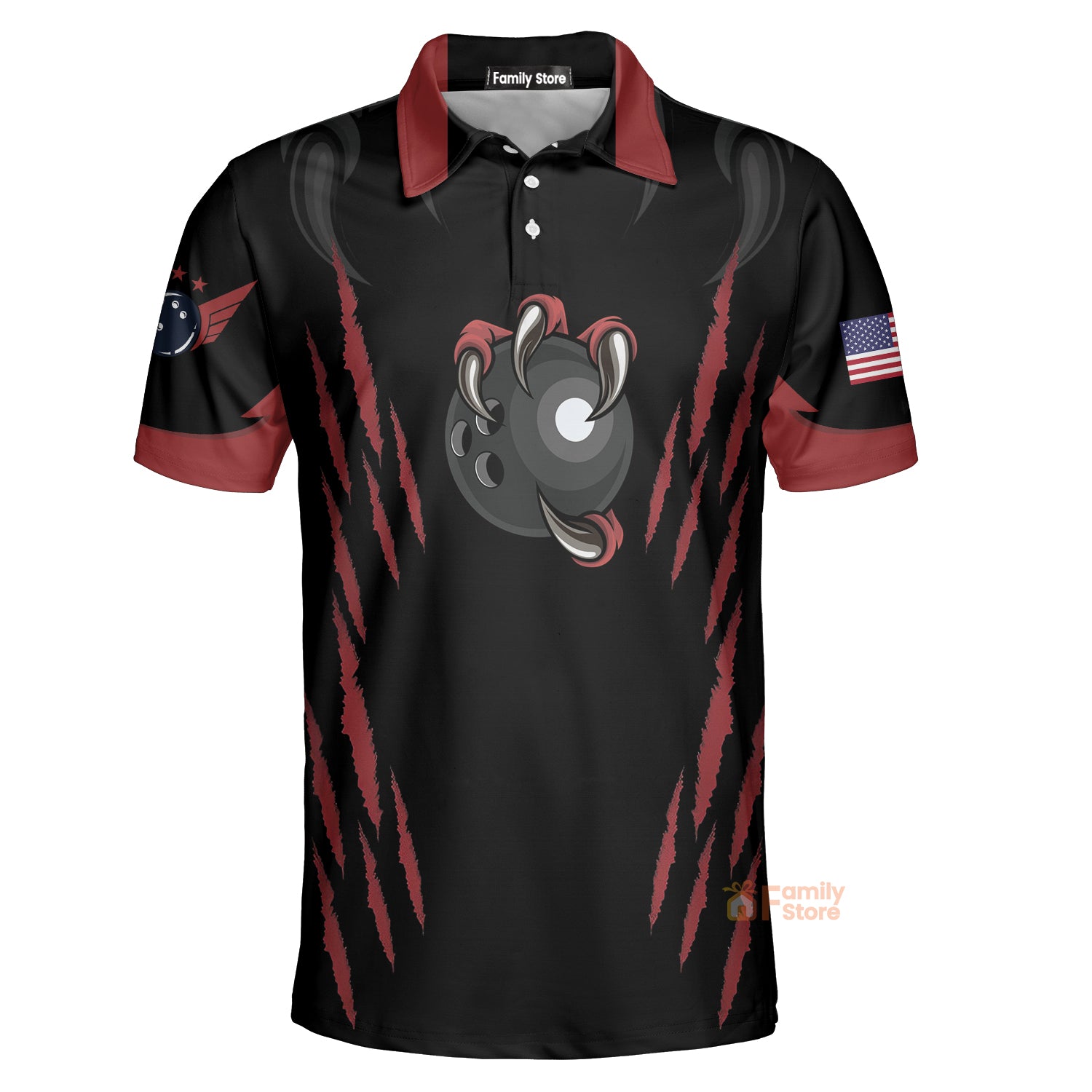Personalized Bowling Team Monster Custom Black And Red Polo Shirt