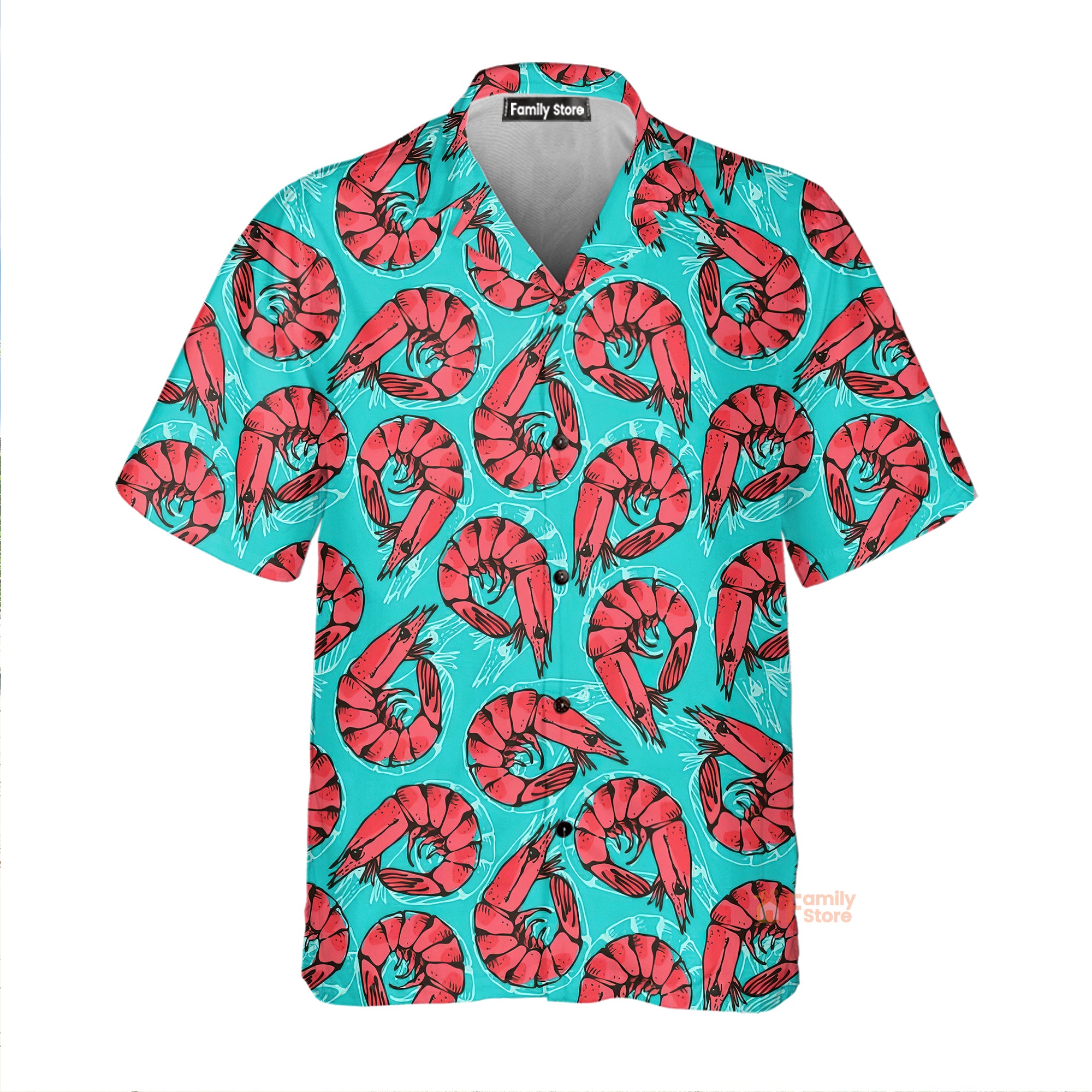 Shrimp Seafood Pattern Blue Aloha Hawaiian Shirts For Men & Women
