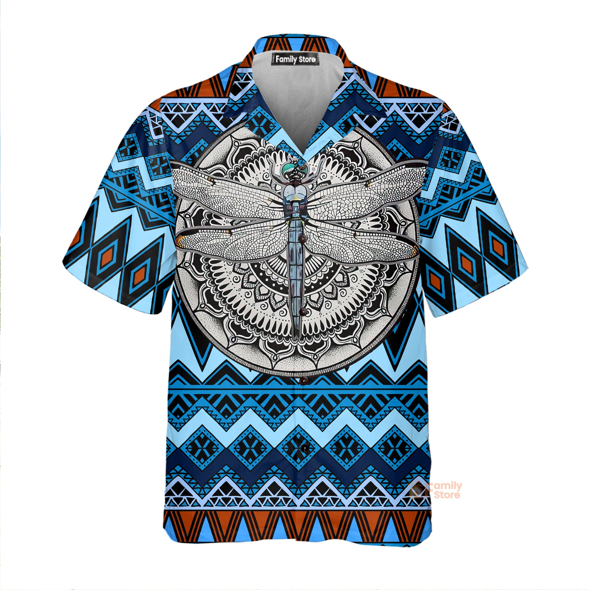 Native American Dragonfly Blue Aloha Hawaiian Shirts For Men, Women