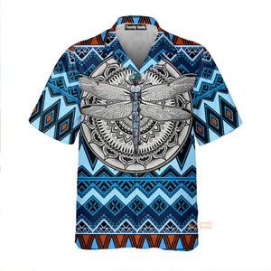 Native American Dragonfly Blue Aloha Hawaiian Shirts For Men, Women