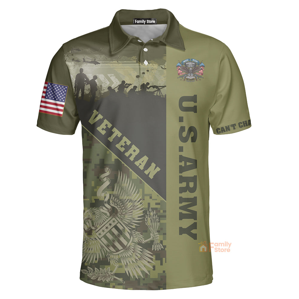 US Army Veterans Can't Change History Green Patriotic Polo Shirt