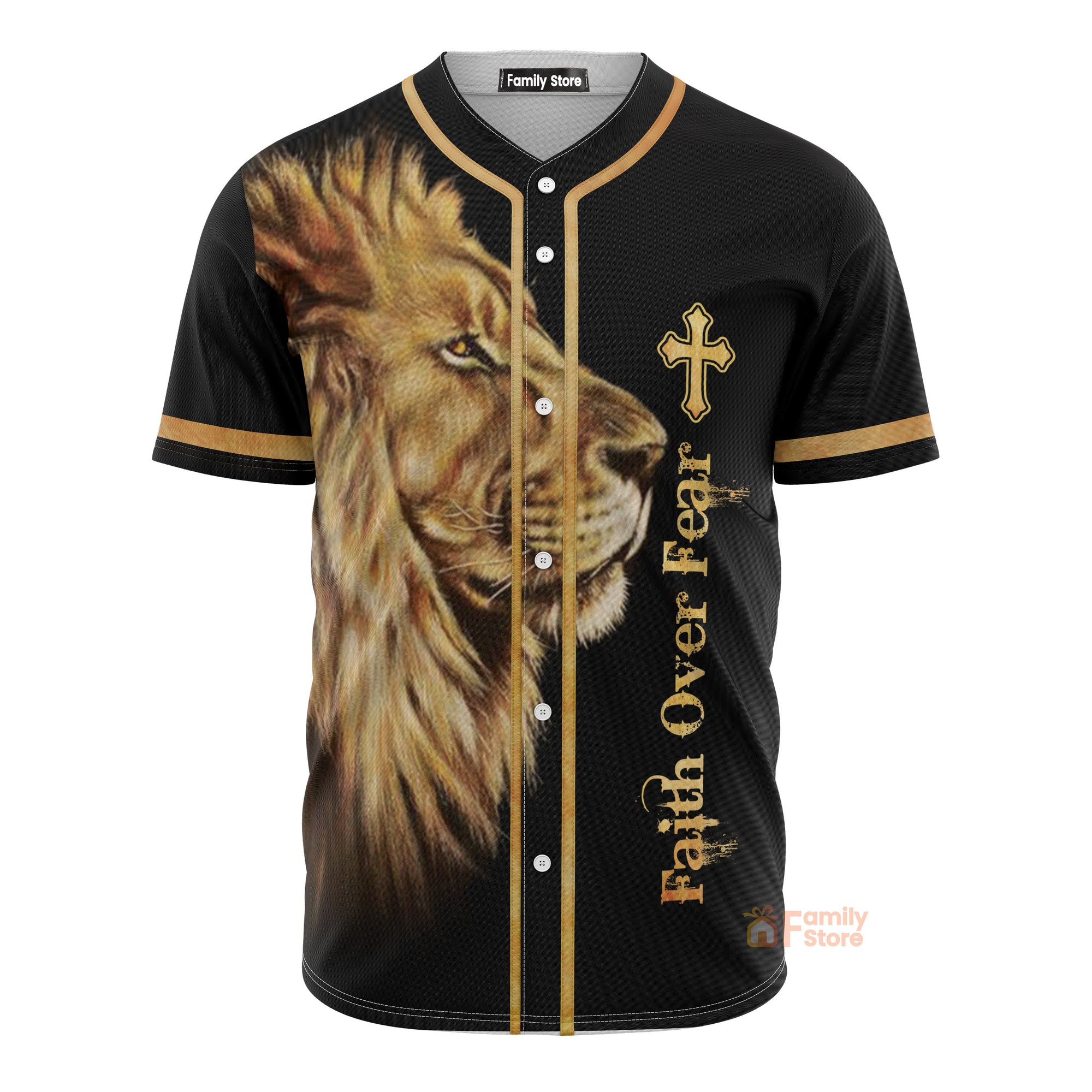 Faith Over Fear Lion King Jesus Black Baseball Tee Jersey Shirt Printed 3D