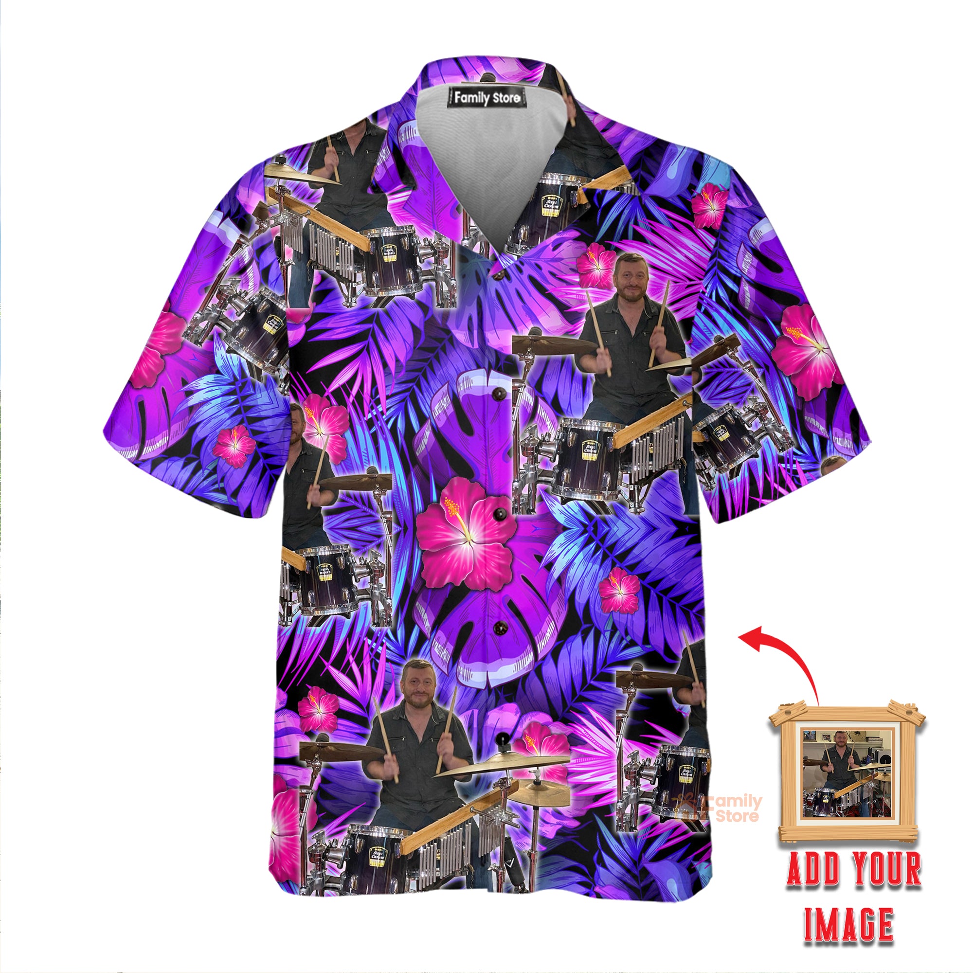 Personalized Drum Purple Tropical Style Custom Photo - Hawaiian Shirt