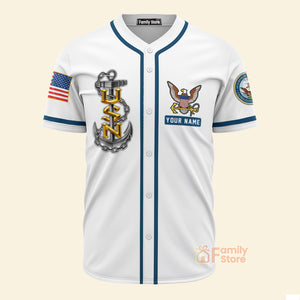 FamilyStore US Navy Veteran White Color - Personalized Baseball Jersey Shirt