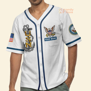 FamilyStore US Navy Veteran White Color - Personalized Baseball Jersey Shirt