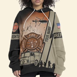 Personalized Text Firefighter US Flag All Over Print Hoodie For Men & Women