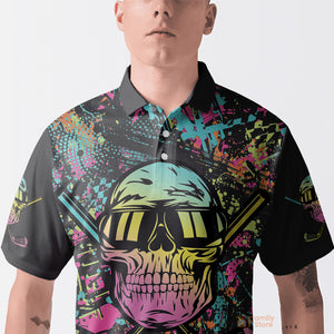 Golf Skull Graffiti Short Sleeve Polo Shirt