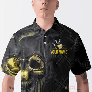 Personalized Shut Up And Bowl Golden Skull 3D Polo Shirt - Gift For Bowler