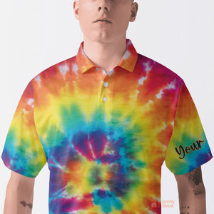 Personalized Colorful Tie Dye Background Golf Men Polo Shirt