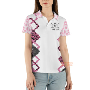 Personalized Womens We're More Than Just Golf Friends Flamingo Leopard Polo Shirt