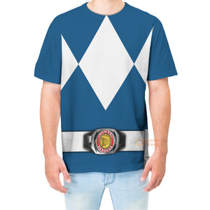 Cosplay Blue Mighty Morphin Power Ranger T-Shirts For Men PRHS73