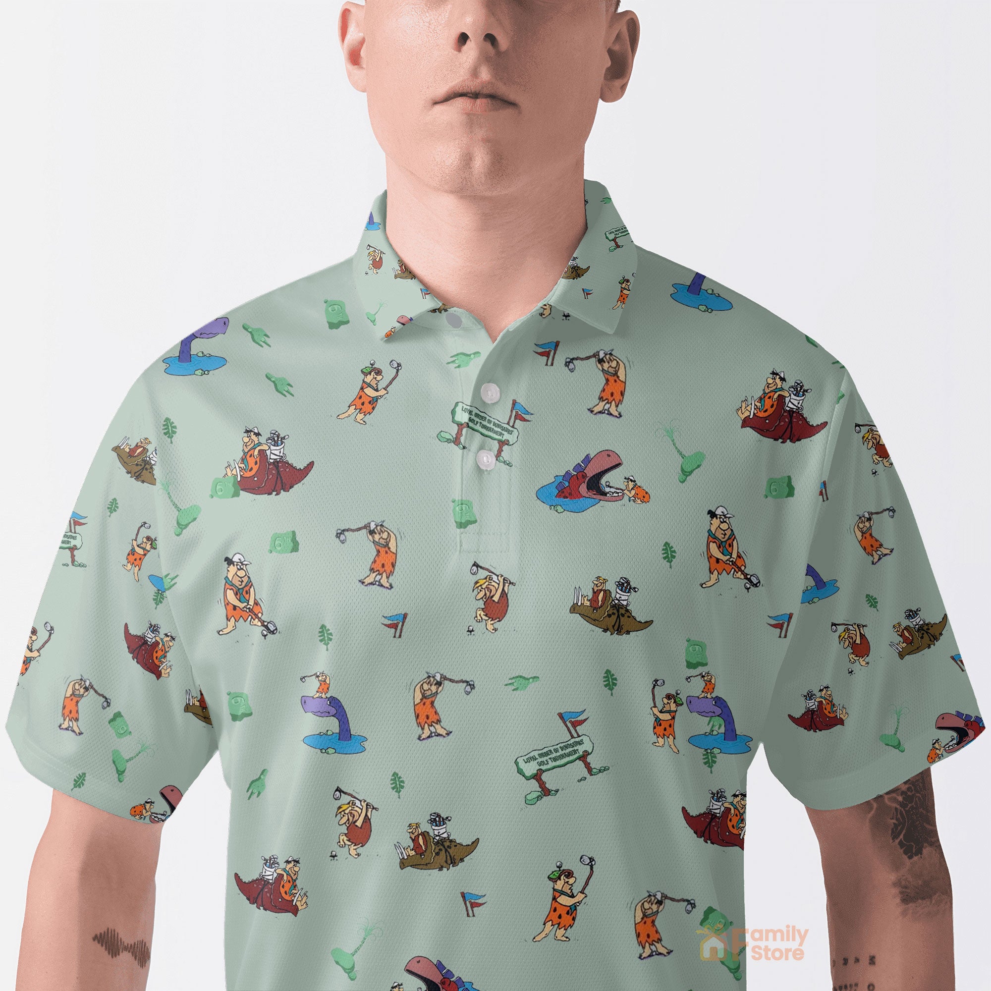 Fred Flintstone Playing Golf Pattern - Polo Shirt For Men