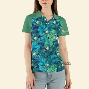 FamilyStore Tropical Leaves Green Golf - Personalized Women Polo
