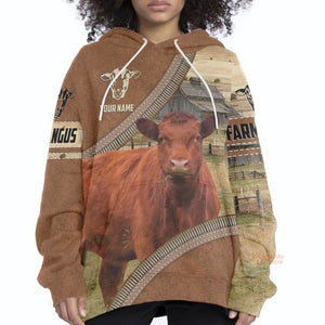 Personalized Name Uni Farm Red Angus Cattle Light Brown Hoodie