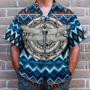 Native American Dragonfly Blue Aloha Hawaiian Shirts For Men, Women