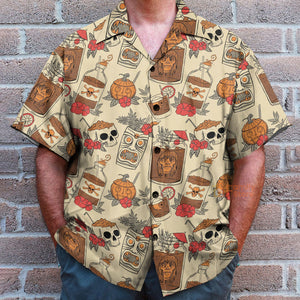 Retro Drink Tiki Skull Print Short Sleeve Shirt Casual Hawaiian Aloha Shirt