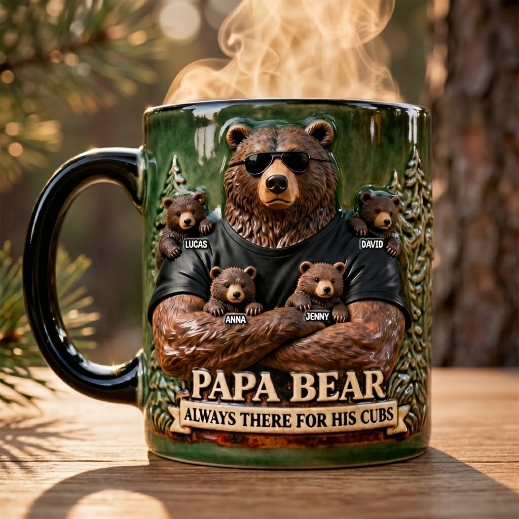 MK1 PapaBearAlwaysThereForHisCubsBearWithSunglasses PersonalizedCoffeeMug GiftForDad