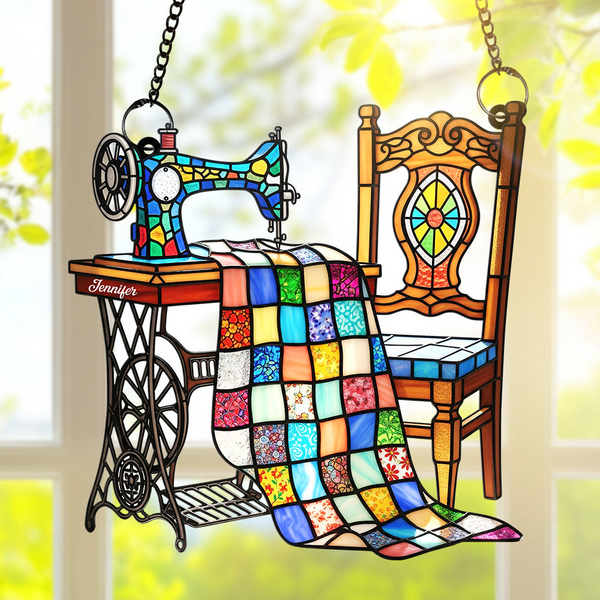 Vintage Sewing Machine - Personalized Window Hanging Suncatcher Ornament - Christmas Gift For Sewing Lovers, Gift For Mom, Grandma NA94