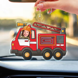 Custom Photo Kids Riding Vehicle With Firefighter Truck, Pilot, Worker And So On - Gift For Family Members - Personalized Car Hanging Ornament - NA94