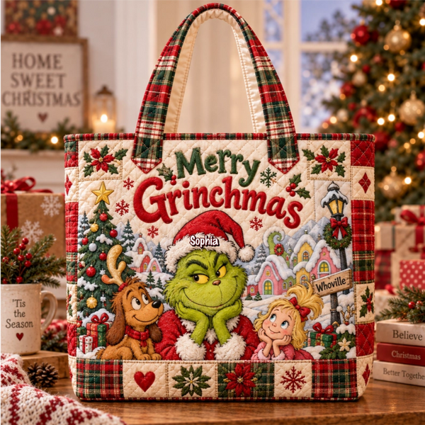 Christmas Whole Village Custom Name Gifts For Her, Movie Fans - Personalized Quilted Tote Bag