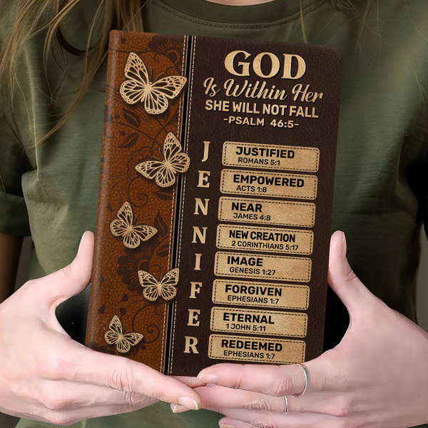 God Is Within Her She Will Not Fall - Personalized Leather Cover Notebook