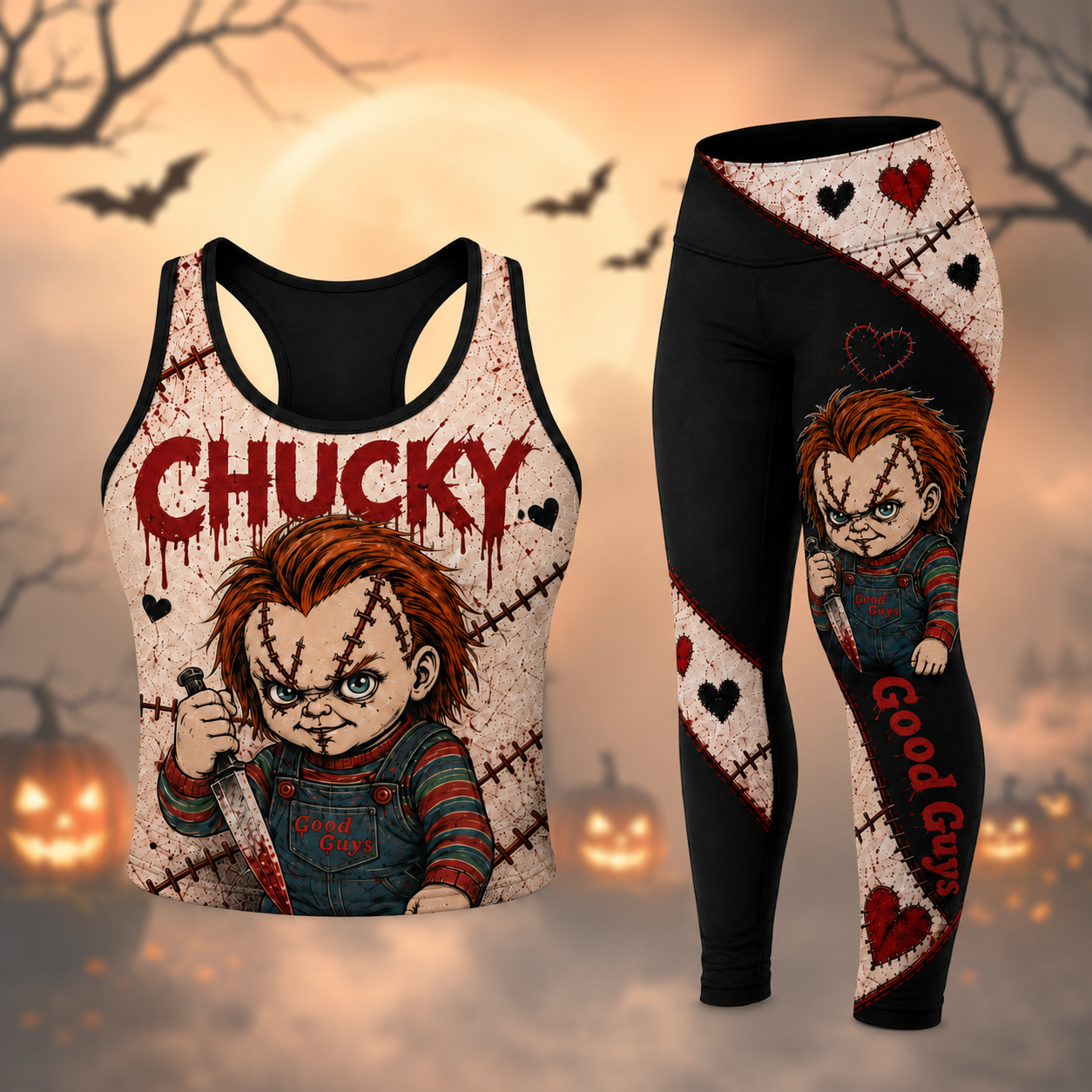 Horror Doll Costume Scary Cosplay Halloween Gifts For Her - Personalized Leggings & Crop Tanktop