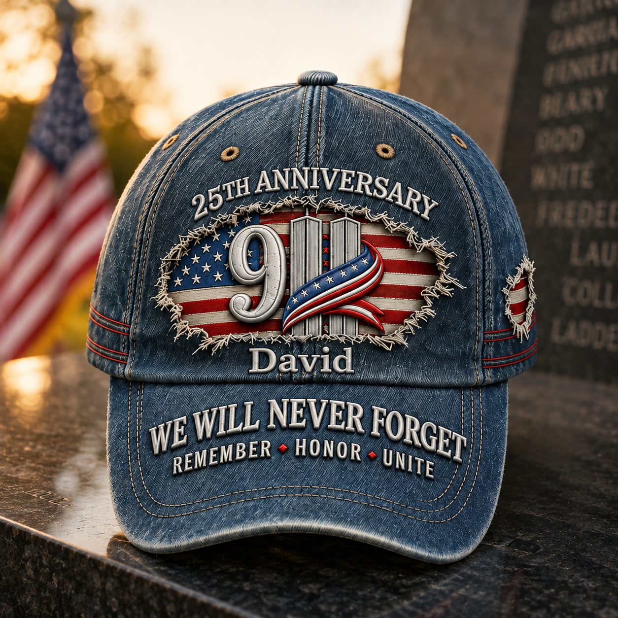 We Will Never Forget 9.11 25th Anniversary Patriotic Memorial Gift For Him - Personalized Classic Cap
