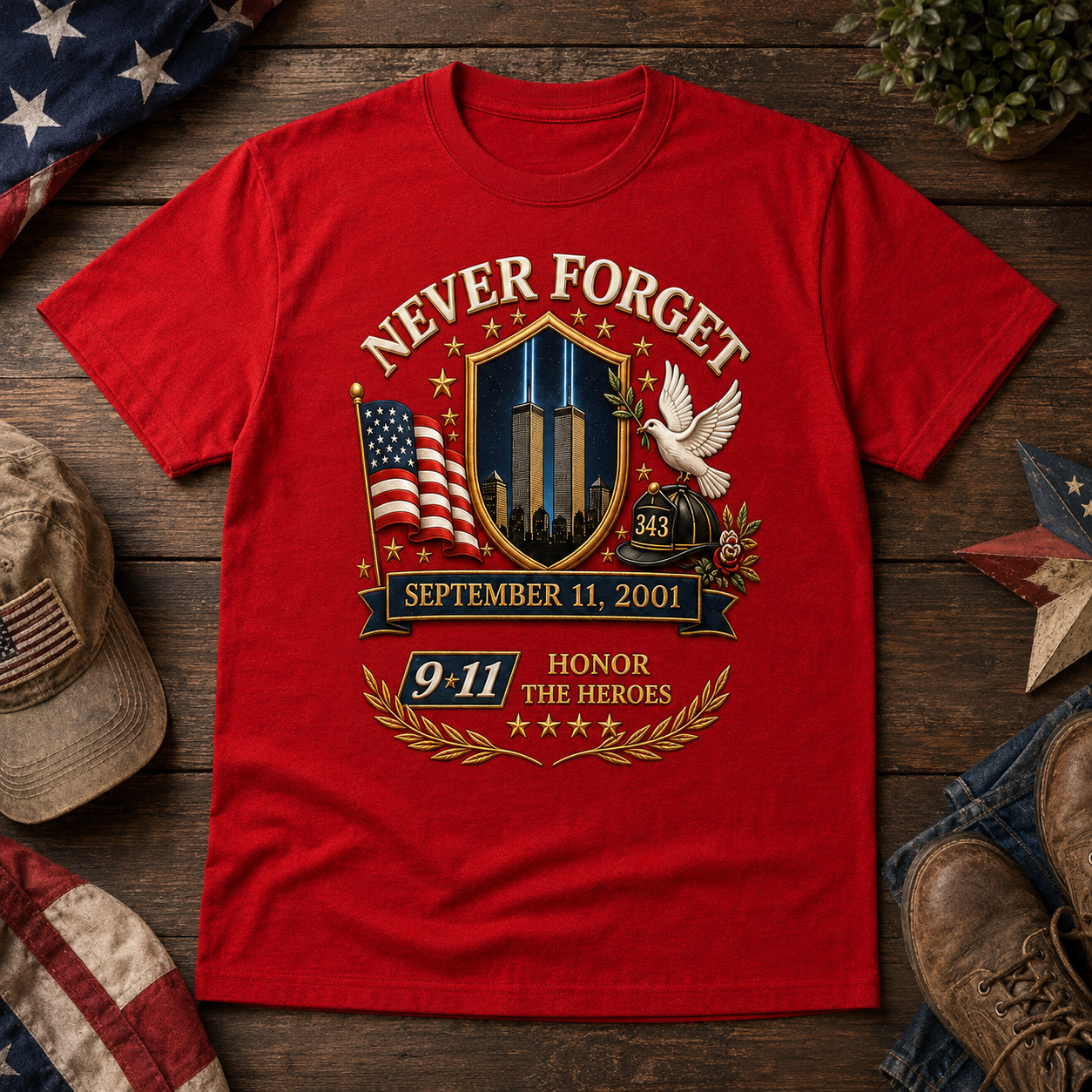 Never Forget 9.11 Firefighter Memorial Patriotic Tribute Gift For Him - Personalized Shirt