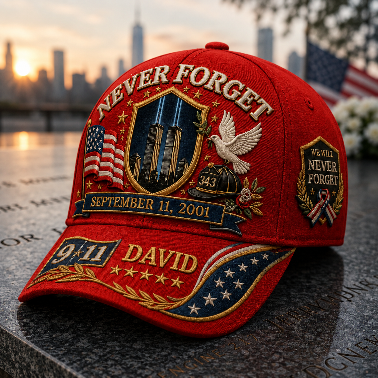 Never Forget 9.11 Firefighter Memorial Patriotic Tribute Gift For Him - Personalized Classic Cap