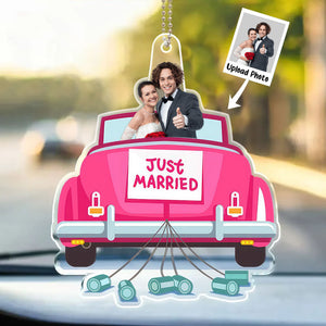 Custom Photo Love You Bae Just Married - Gift For Couple - Personalized Car Hanging Ornament - NA94