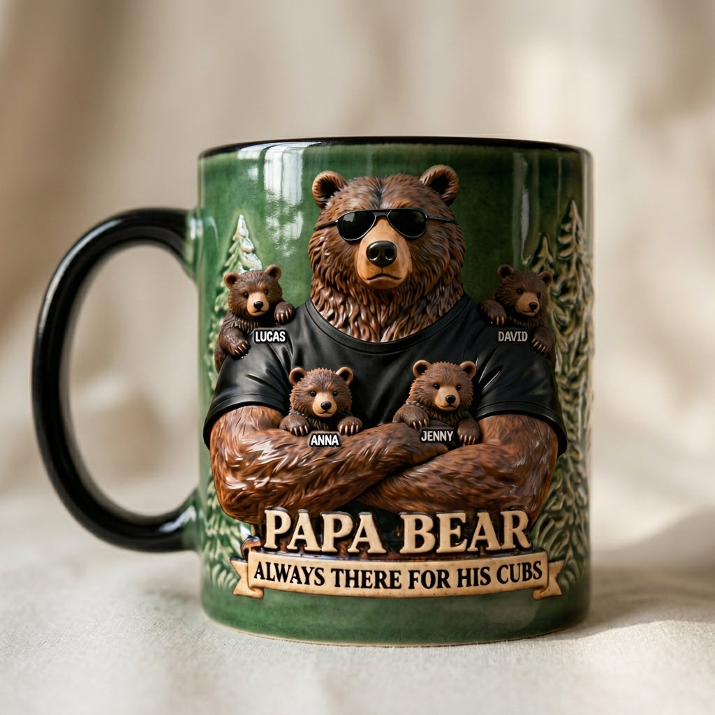 MK2 PapaBearAlwaysThereForHisCubsBearWithSunglasses PersonalizedCoffeeMug GiftForDad