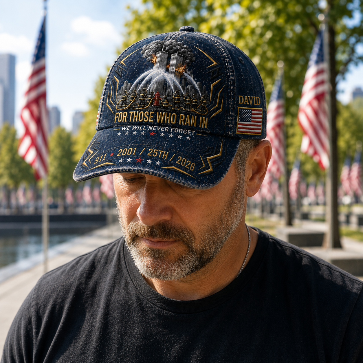 September 11 For Those Who Ran In We Will Never Forget Memorial Firefighter Heroes - Personalized Classic Cap