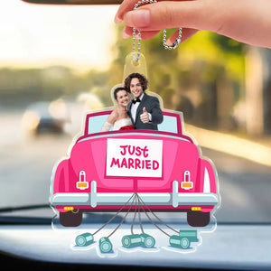 Custom Photo Love You Bae Just Married - Gift For Couple - Personalized Car Hanging Ornament - NA94