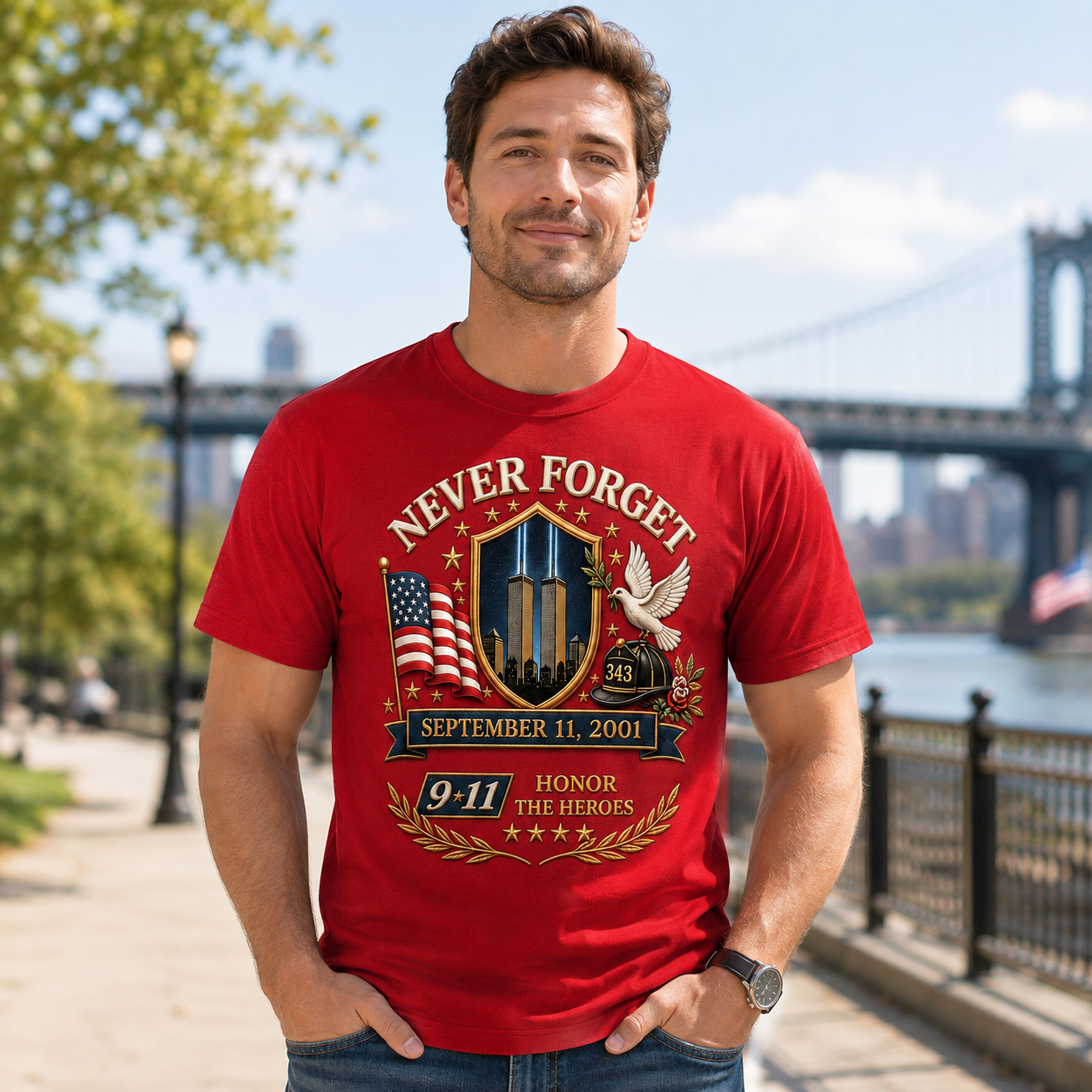 Never Forget 9.11 Firefighter Memorial Patriotic Tribute Gift For Him - Personalized Shirt