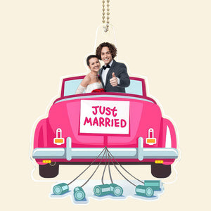 Custom Photo Love You Bae Just Married - Gift For Couple - Personalized Car Hanging Ornament - NA94